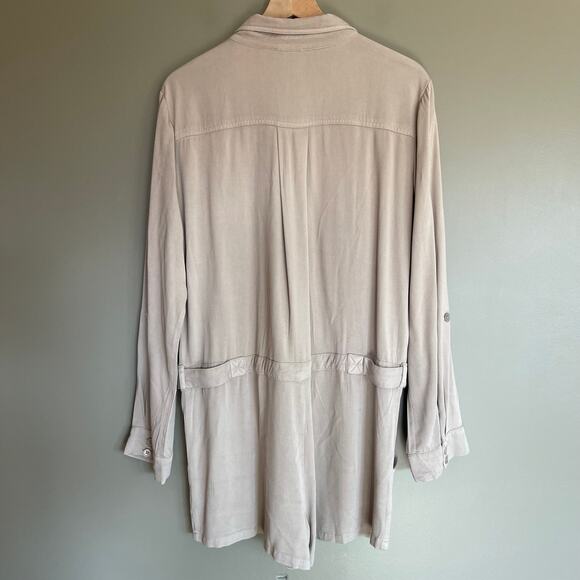 SUNDAYS SENNA ROMPER IN BRINDLE Size Large Taupe Grey Long Sleeve Utility Chic - Picture 13 of 16